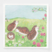 Vier kleine Igel auf der Wiese Serviette (Vorderseite)