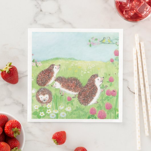Vier kleine Igel auf der Wiese Serviette (Beispiel)