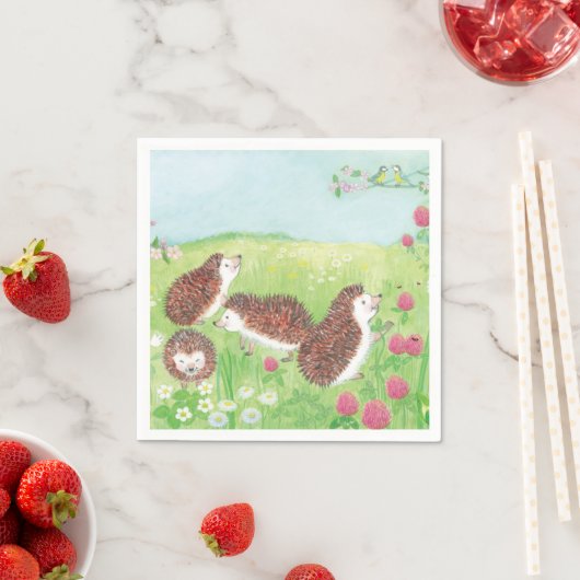 Vier kleine Igel auf der Wiese Serviette (Beispiel)