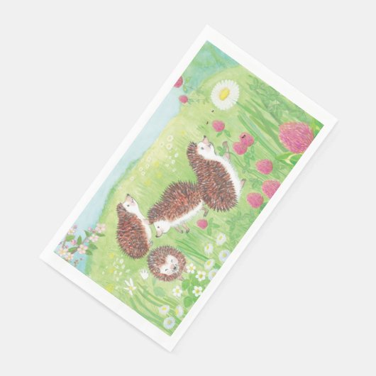 Vier kleine Igel auf der Wiese Serviette (Ecke)