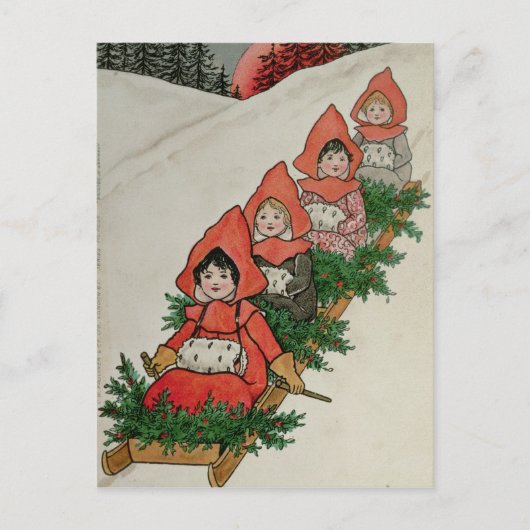 Vier kleine Mädchen auf einem Schlitten Postkarte (Vorderseite)