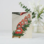 Vier kleine Mädchen auf einem Schlitten Postkarte (Stehend Vorderseite)