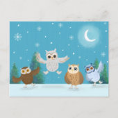 Vier kleine Owls gehen Ice-Skaten Postkarte (Vorderseite)