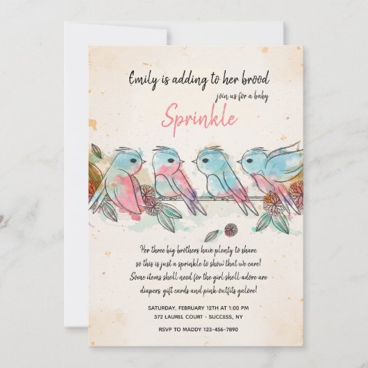 Vier kleine Vögel Einladung (Vorderseite)