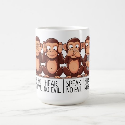 Vier kluge Affen: Eine moderne Drehung Kaffeetasse (Mittel)