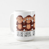 Vier kluge Affen: Eine moderne Drehung Kaffeetasse (Vorderseite Links)