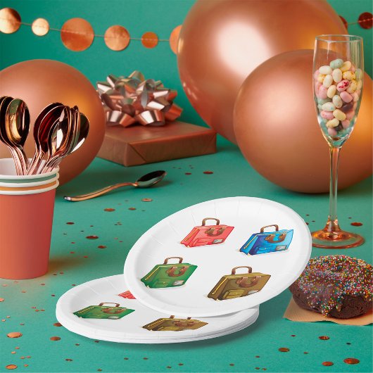 Vier Koffer Papier-Teller Pappteller