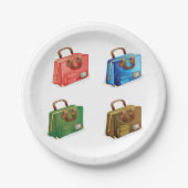 Vier Koffer Papier-Teller Pappteller (Vorderseite)