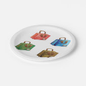 Vier Koffer Papier-Teller Pappteller (Schrägansicht)