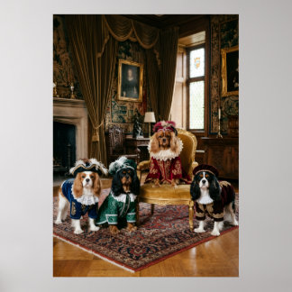 Vier königliche Cavalier Spaniels in einem herrsch Poster