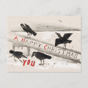 Vier Krähen Vintage-Kunst Weihnachten Postkarte