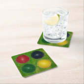 Vier Kroketten, vier Farben, Grashintergrund Rechteckiger Pappuntersetzer (Vor Ort)