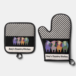 Vier-Kühen-Design Ofenhandschuh & Topflappen-Set