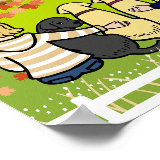 Vier Labradoren und Eltern im Herbst Poster (Ecke)