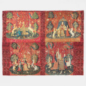 VIER LADY UND UNICORN STORIES Rote grüne Blume Fleecedecke (Vorderseite (Horizontal))