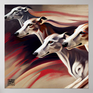Vier laufende Windhunde Poster