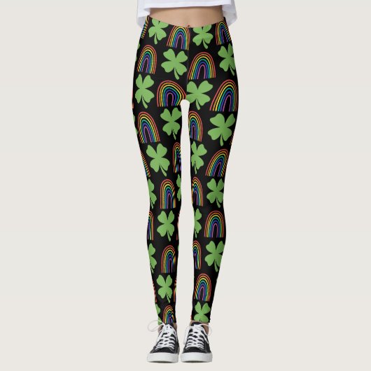 Vier leaf Clovers and Rainbows Pattern Leggings (Vorderseite)