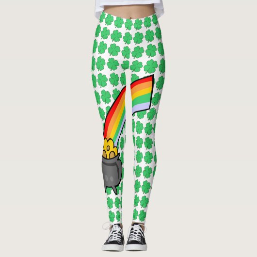 Vier leaf Clovers Pot aus Goldrennbogen Leggings (Vorderseite)