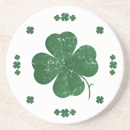Vier Leaf Clovers - Vintager Stil Sandstein Untersetzer (Vorne)