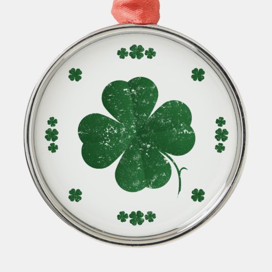 Vier Leaf Clovers - Vintager Stil Silbernes Ornament (Vorne)