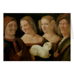 Vier Leute, die am Anblick einer Katze lachen