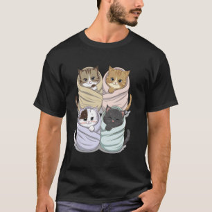 Vier liebenswerte Katzen wickeln lustige eingewick T-Shirt
