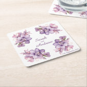 Vier Lilah-Blume: Personalisierte Hochzeiten Unter Rechteckiger Pappuntersetzer (angewinkelt)