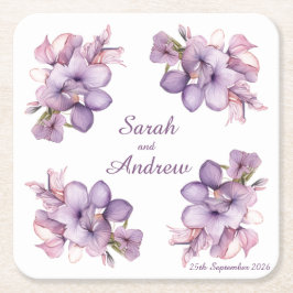 Vier Lilah-Blume: Personalisierte Hochzeiten Unter Rechteckiger Pappuntersetzer