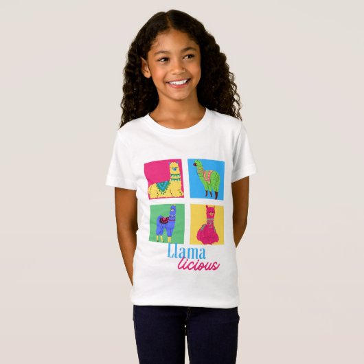 Vier Llamas, vier Farben, ein Lama-Licious-Design T-Shirt (Vorne ganz)