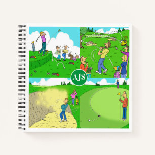 Vier lustige Golf-Cartoons. Notizblock