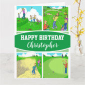 Vier lustige Golfer-Cartoon-Illustrationen Karte (Gelbe Blume)