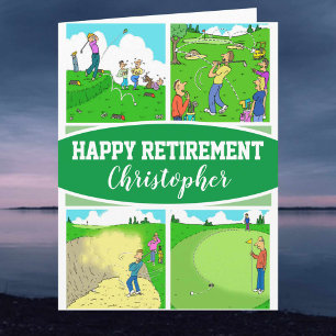 Vier lustige Golfer-Cartoons zum Ruhestand Karte