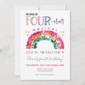 VIER magische niedliche Regenbogen 4. Geburtstag Einladung (Vorderseite)