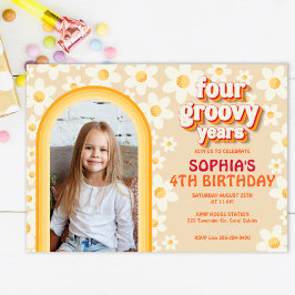 Vier Mal am 4. Geburtstag | Retro D Mitteilungskarte