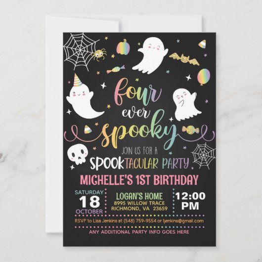 Vier Mal gerötete Einladung - Mädchen (schwarz/pas (Vorderseite)