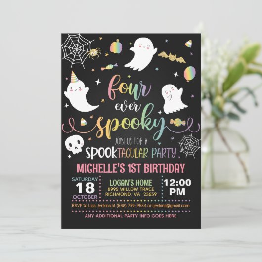 Vier Mal gerötete Einladung - Mädchen (schwarz/pas (Stehend Vorderseite)