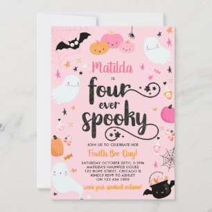 Vier Mal gespitztes rosa Halloween 4. Geburtstags- Einladung