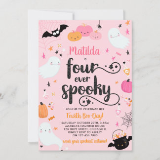 Vier Mal gespitztes rosa Halloween 4. Geburtstags- Einladung
