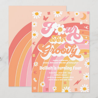Vier-mal-Groovy Hippie-Regenbogen 4. Geburtstags-P Einladung