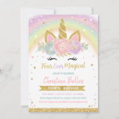 Vier mal magische Einhorn Geburtstag Einladung (Vorderseite)