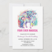 Vier mal magische Pastel Unicorn Vierten Geburtsta Einladung (Vorderseite)