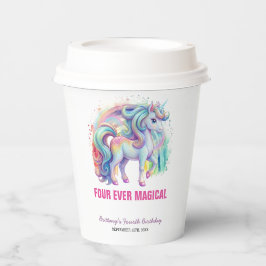 Vier mal magische Pastel Unicorn Vierten Geburtsta Pappbecher