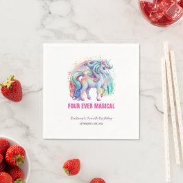 Vier mal magische Pastel Unicorn Vierten Geburtsta Serviette