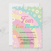 Vier mal magischer Retro-Regenbogen Einladung (Vorderseite)