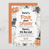 Vier Mal Niedliche Halloween Ghost 4. Geburtstag Einladung (Vorne/Hinten)