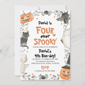 Vier Mal Niedliche Halloween Ghost 4. Geburtstag Einladung