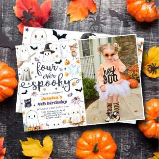Vier Mal Niedliche Halloween Ghost 4. Geburtstag Einladung