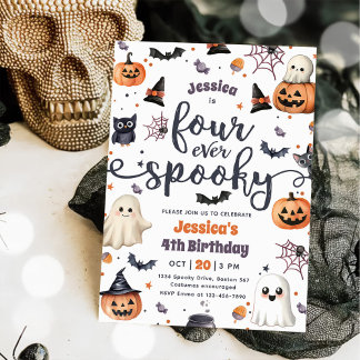 Vier Mal Niedliche Halloween Ghost 4. Geburtstag Einladung