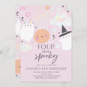 Vier Mal Niedliche Halloween Ghost 4. Geburtstag Einladung (Vorne/Hinten)