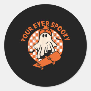 Vier Mal Spooky 4. Geburtstag Halloween Skateboard Runder Aufkleber